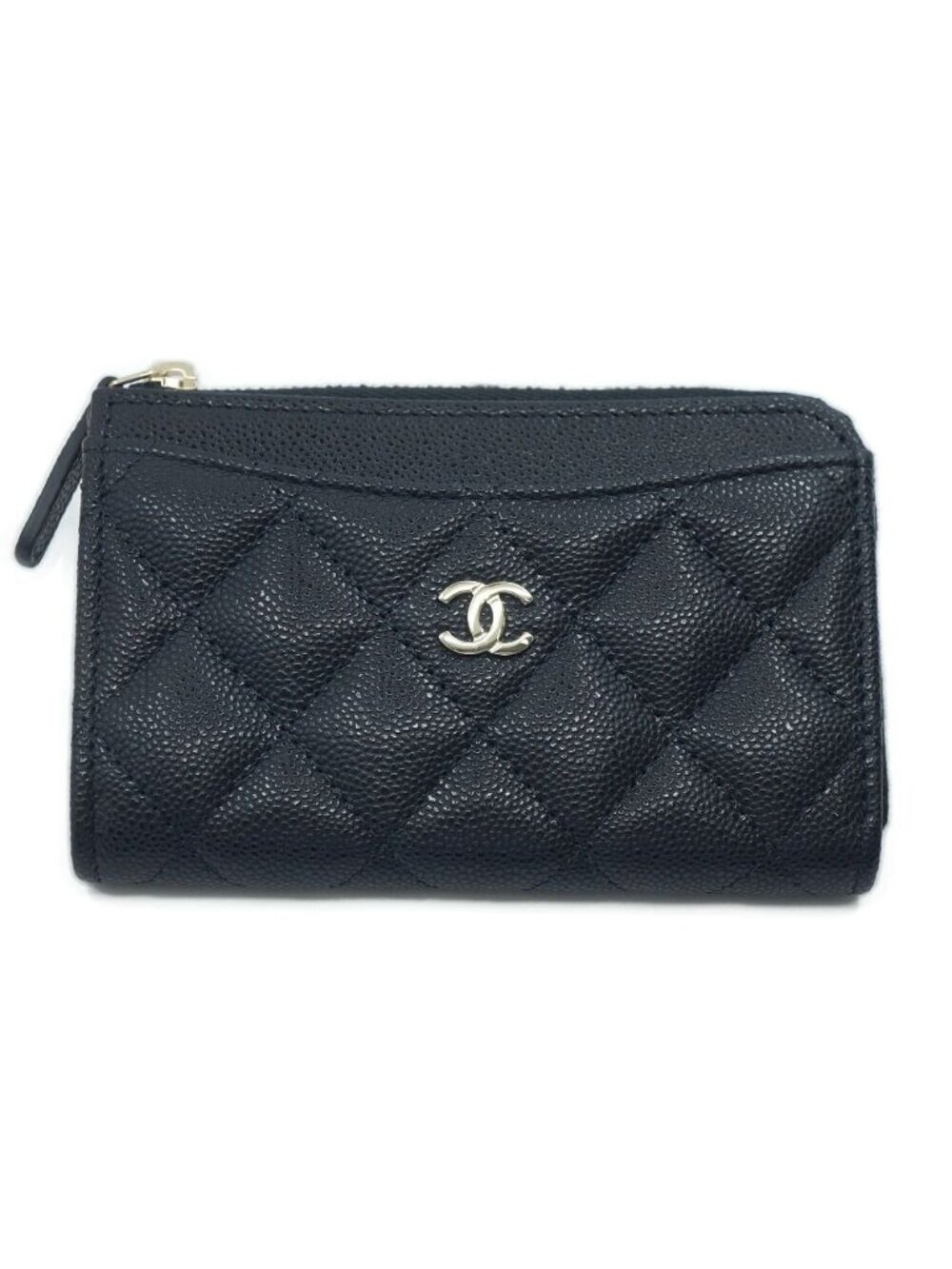 Chanel Classic Zip Card Case Coin Purse Black Gold Calfskin